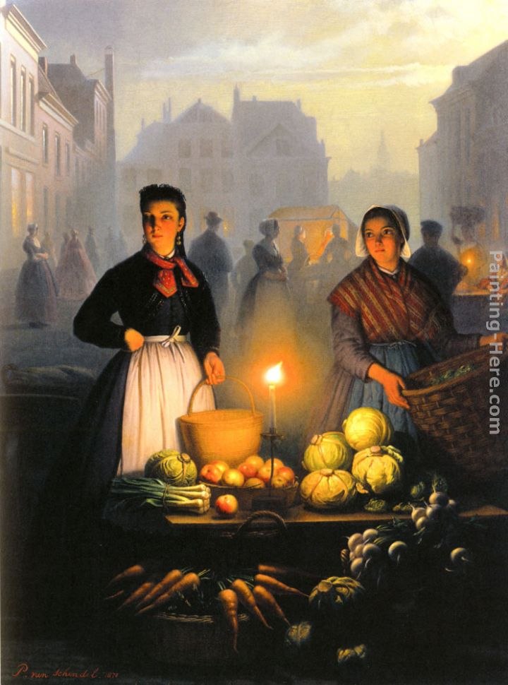 Petrus Van Schendel A Market Stall by Moonlight